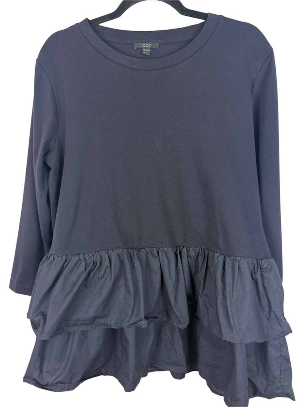COS Black 100% Cotton Casual Chic Tiered Ruffle Peplum Long Sleeve Top L